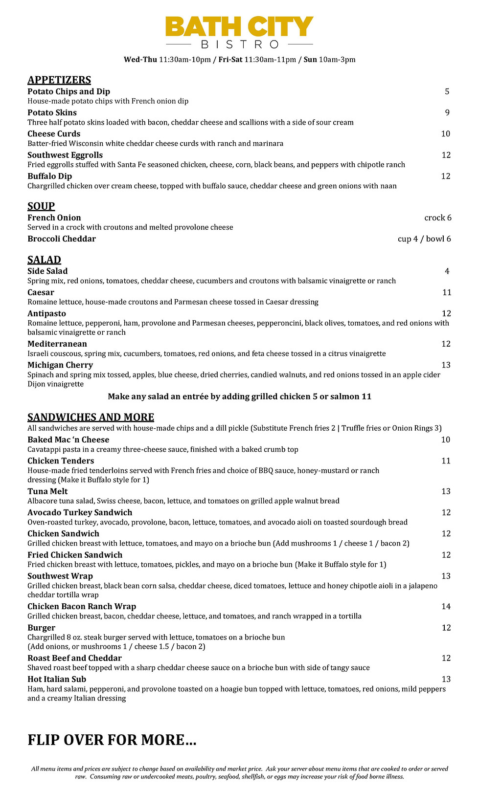 LUNCH MENU Bath City Bistro